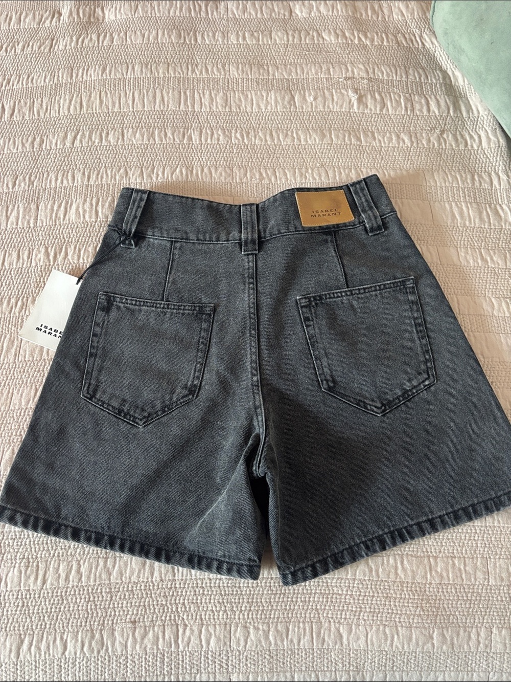 Isabel Marant Candice Quilted Front Pocket High-Waist Denim Shorts in Charcoal - Picture 5 of 8